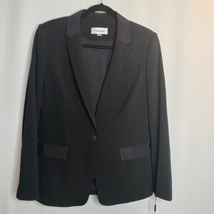 Calvin Klein Stretch Single Button Blazer Black NWT Womens 12